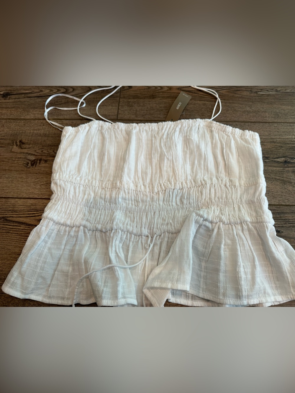 NWT J. Crew Smocked White Tie Top Large